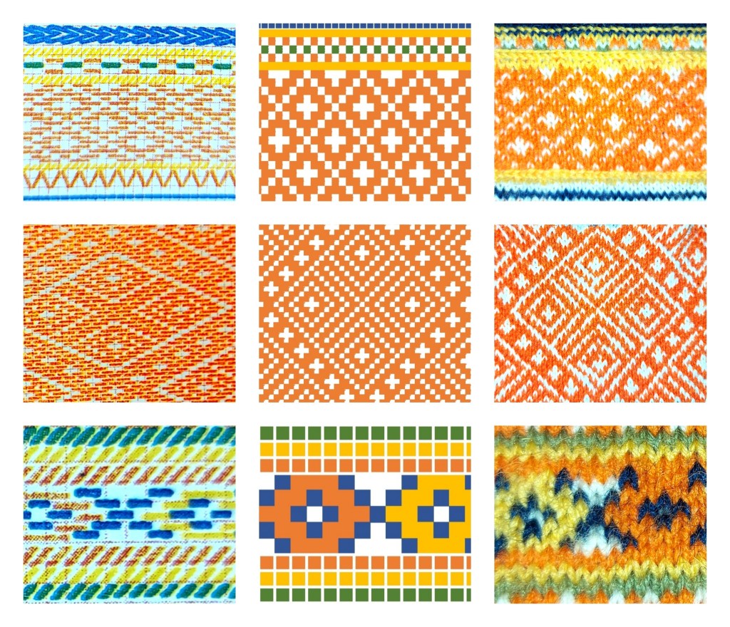 vertailu kirjontakaavan, neulekaavan ja neuleen välillä