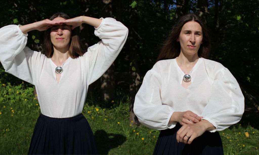 Kansanpuvun paita pussihihat edestäpäin.