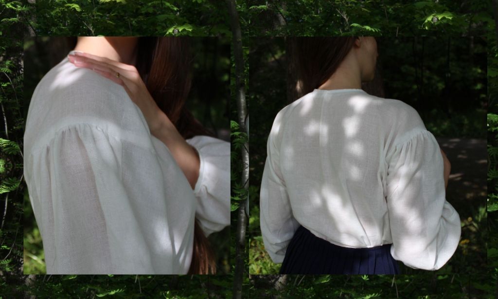 pellavapaita pussihihat olan rypytys sivulta ja selästäpäin.