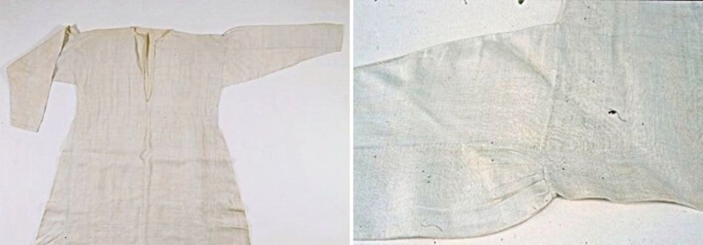 Ruokolahti naisen kansanpuvun paita, jossa poimituksia olalla.