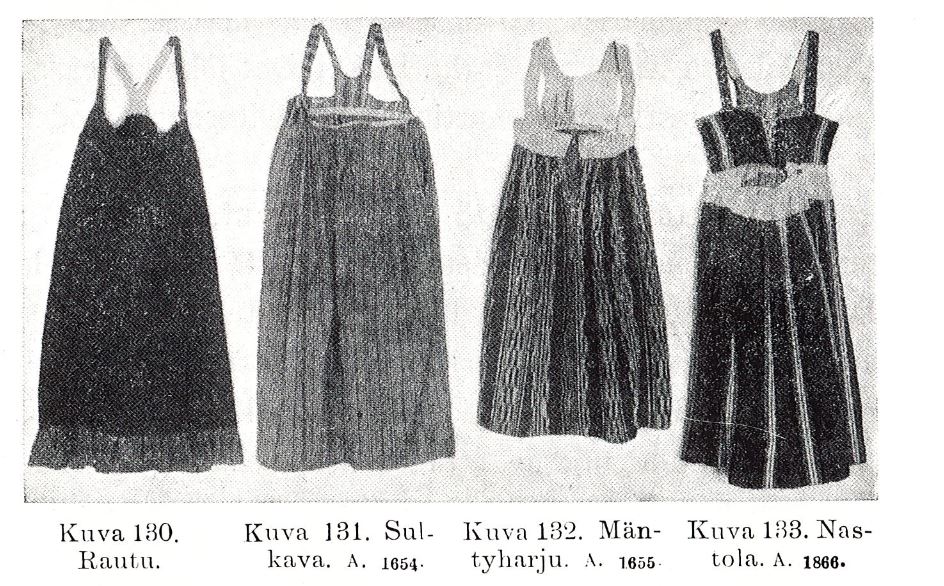 Sireliuksen kirjasta hartuushameita Rautu ja Sulkava, liivihameita Mäntyharju ja Nastola.