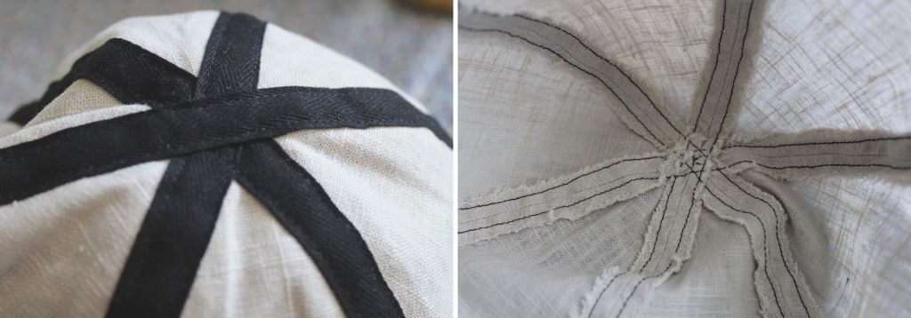 Nauhojen ompeleminen patalakin kiilojen saumojen päälle.