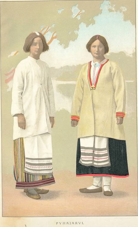 Pyhäjärven kansanpuku Schvindt piirroskuva hartuushame ja hurstuthame.