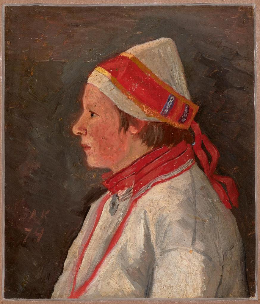 Maalaus koivistolaisesta naisesta, jolla huntu.