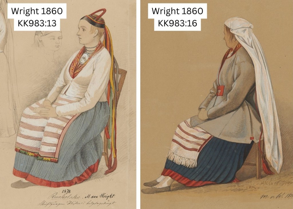 Ruokolahtelaisia naisia kuvattu esiliinoineen.