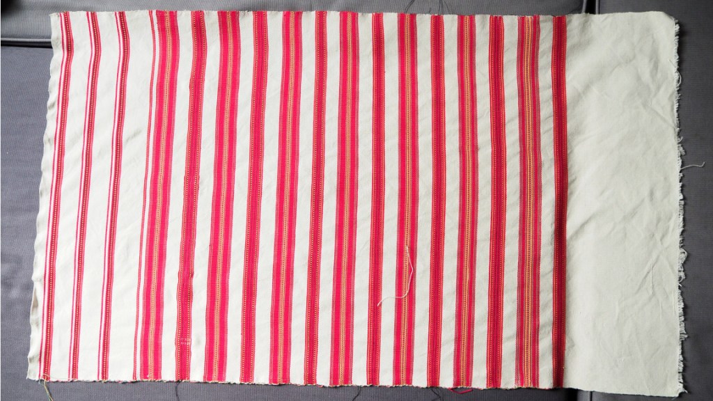 Esiliinakangas ruokolahtelaiseen esiliinaan ennen leikkuuta.