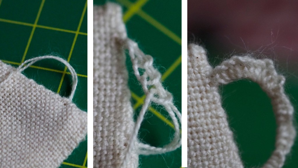 Lankalenkin tekeminen kiinnitysnauhaa varten ja sen päällystäminen napinläpipistoilla.