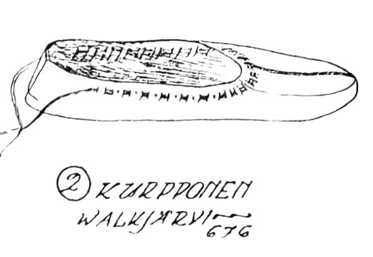 Kahdesta palasta kootusta kurpposesta piirroskuva.